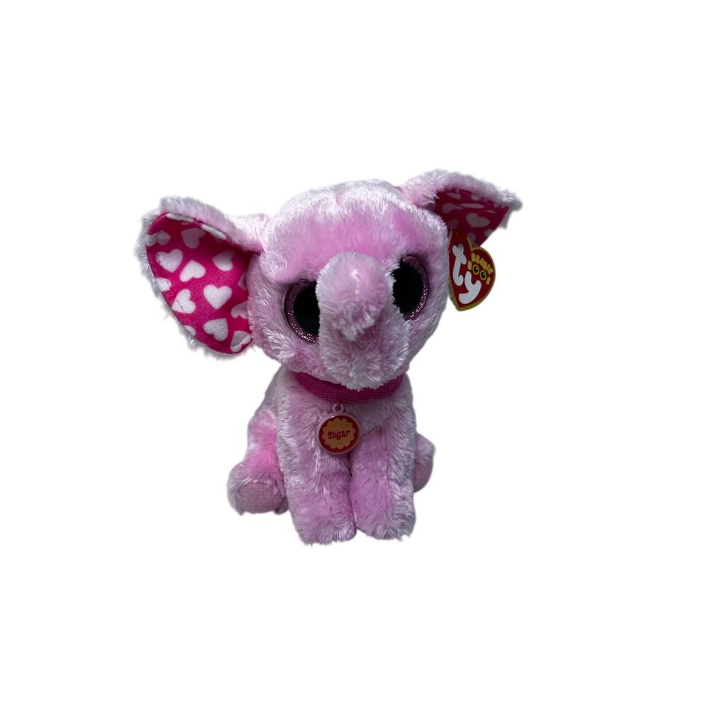 ty Beanie Boos SUGAR the pink elephant 6" tySilk series NWT name on collar